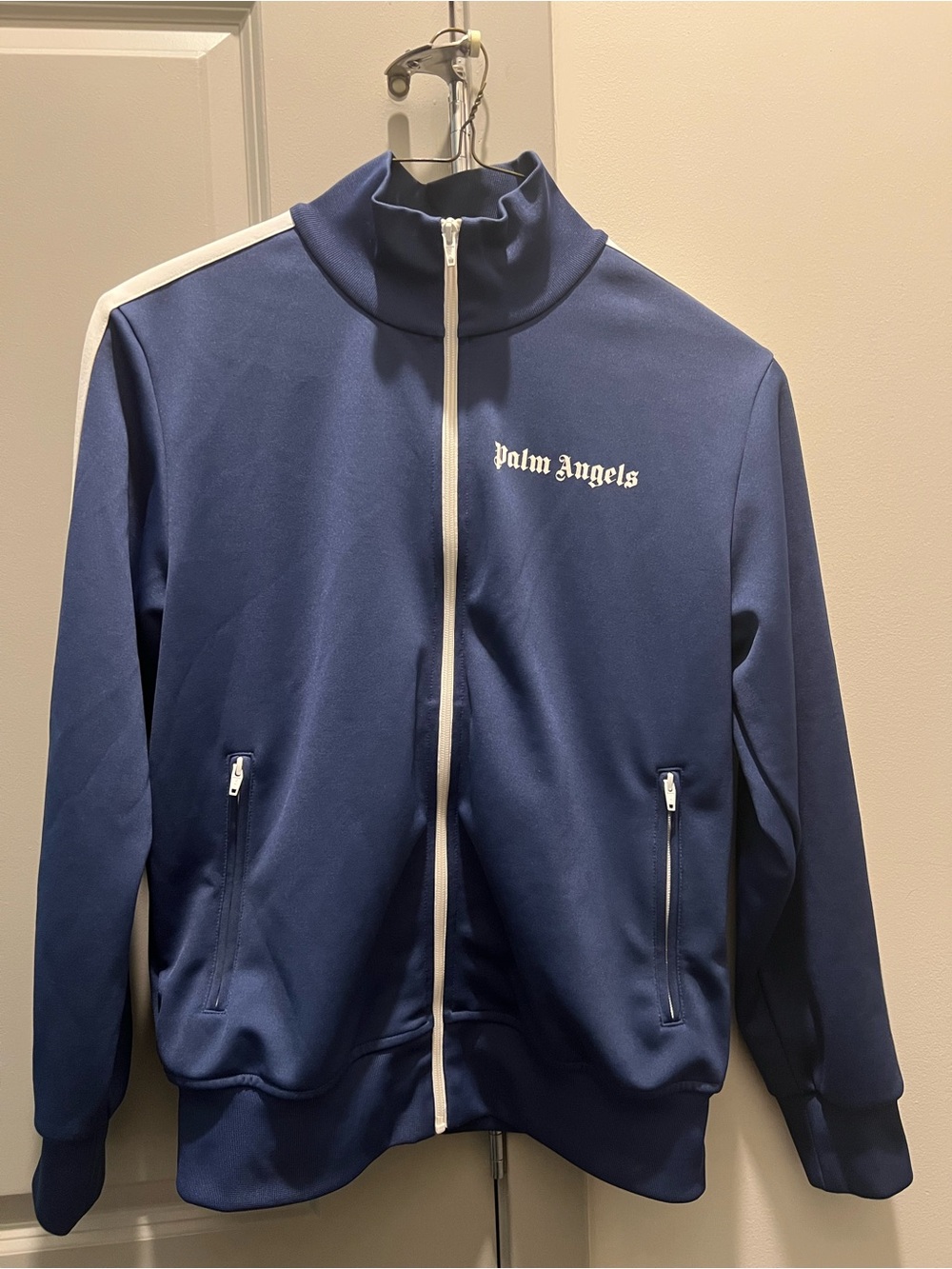 Palm Angels Navy Track Jacket White Stripe Logo Full Zip (Mens)🔥